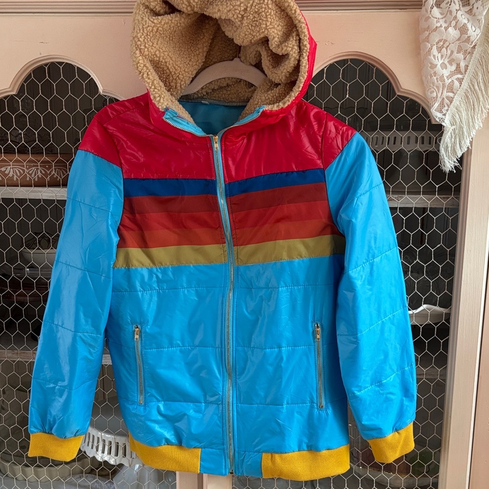 Colorful striped Hooded Rain Jacket S